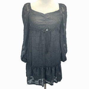 Y2K Bloomfield Black Floral Lace Dress Juniors M Hippie Whimsy Goth Witchcore